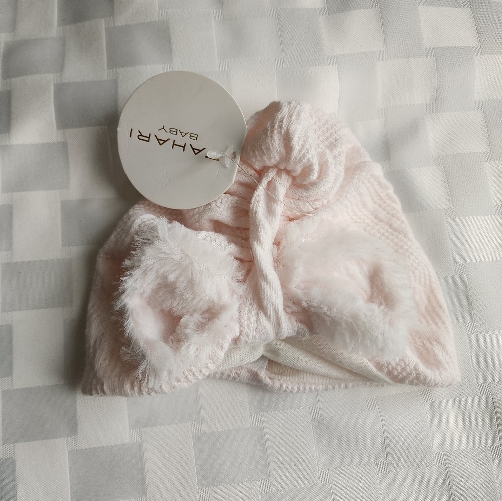 Tahari Turban Baby Faux White Lining Bow Pink Hat NWT